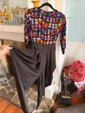 Black Pantsuit with Colorful Graphic Top - Women